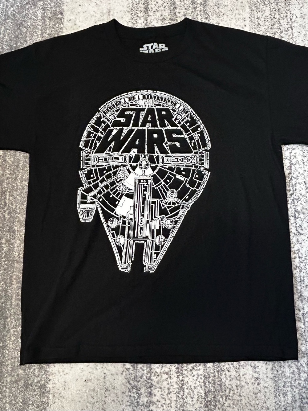 Star Wars Black Short Sleeve Tee with White Millennium Falcon Graphic